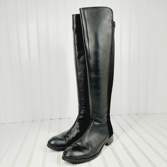 Luichiny Trend Lee Black Leather Stretch Panel Over The Knee Zip Up Boots K29 - Picture 2 of 15